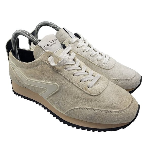Rag & Bone Retro Runner Womens Size 6 Antique White Suede Casual Sneaker EU 36